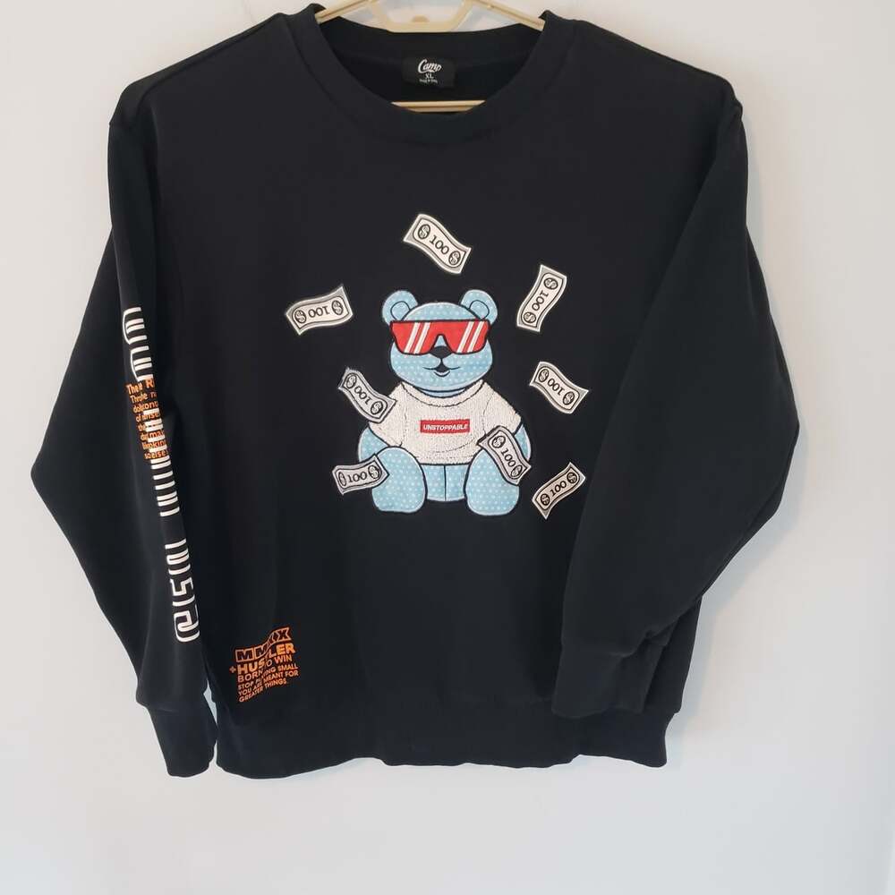 Camp Money Bear Sweatshirt Black Unisex Sweat Shirt X Large